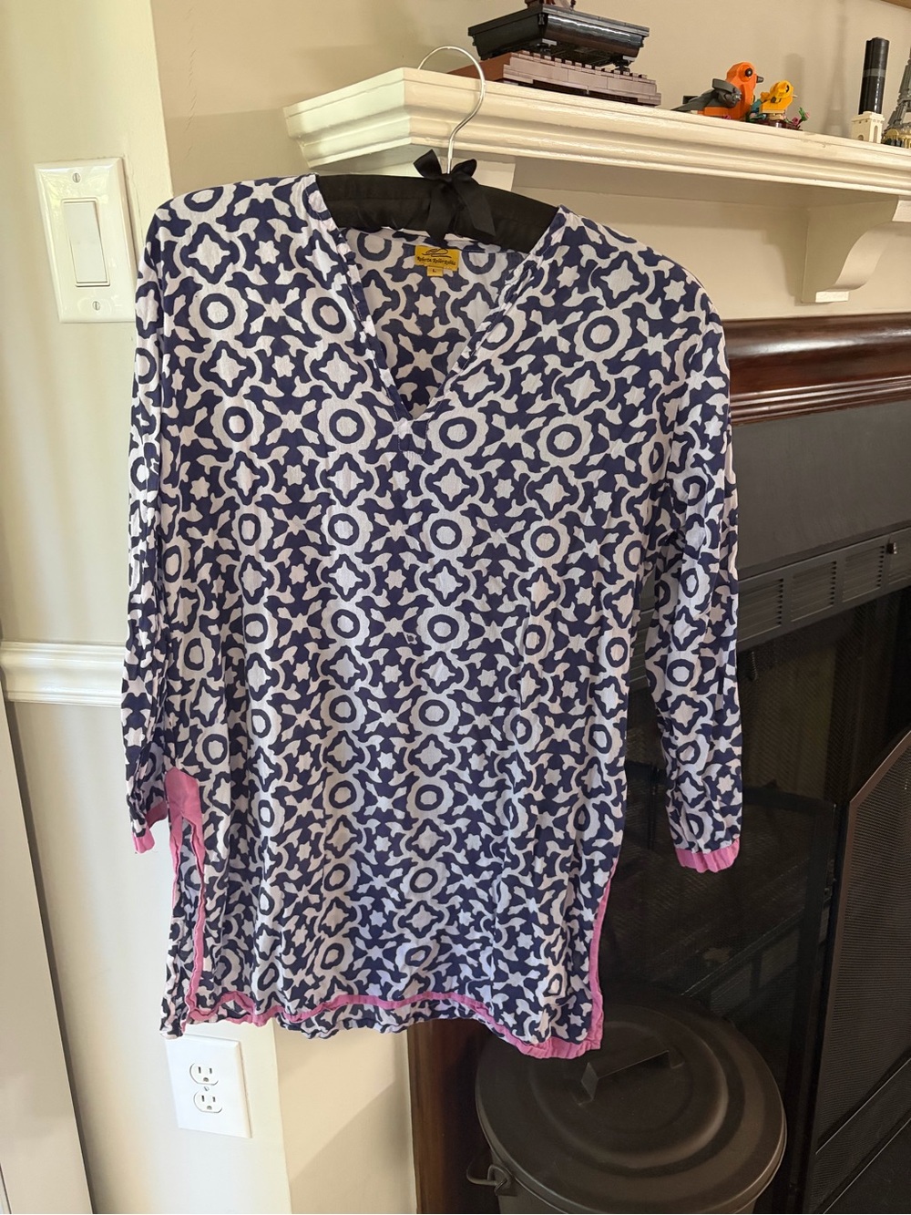 Roberta Roller Rabbit Navy and Pink Geometric V-Neck Tunic